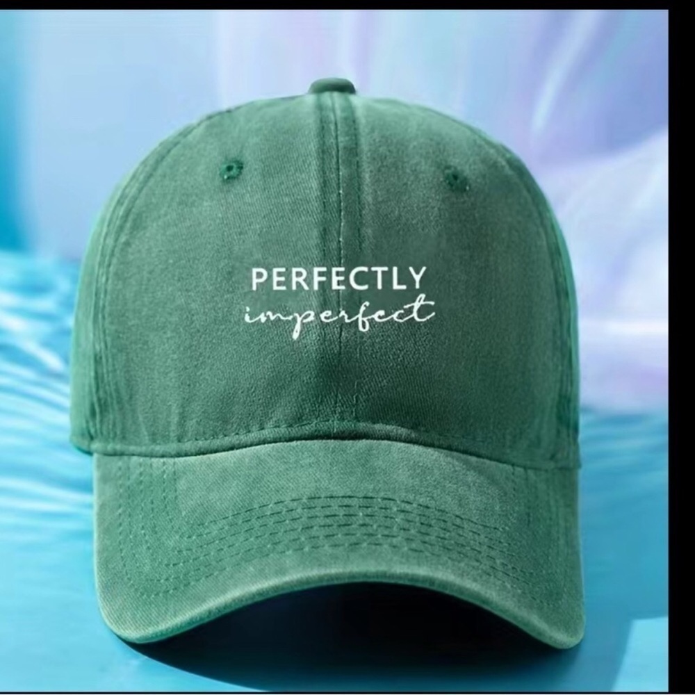 “PERFECTLY imperfect” Baseball Ponytail Buckle Hat, Washed Green, White
